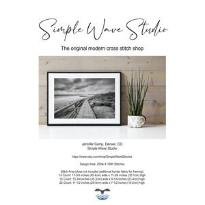 The Boardwalk Ocean Sea Landscape Black and‎ White Counted Cross Stitch Pattern